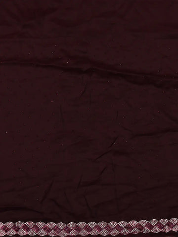 Wine Maroon Sequins Design Satin Saree - Diadem