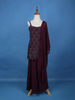 Wine Purple Scallop Beaded Embroidery Georgette Palazzo Suit - Diadem