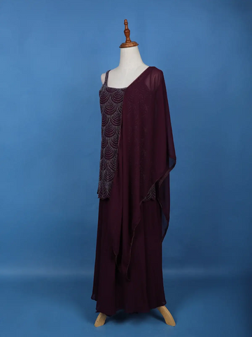 Wine Purple Scallop Beaded Embroidery Georgette Palazzo Suit - Diadem