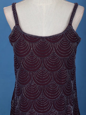 Wine Purple Scallop Beaded Embroidery Georgette Palazzo Suit - Diadem