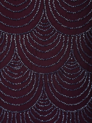 Wine Purple Scallop Beaded Embroidery Georgette Palazzo Suit - Diadem