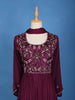 Wine Purple Sequins And Floral Embroidery Crepe Gown - Diadem