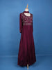 Wine Purple Sequins And Floral Embroidery Crepe Gown - Diadem