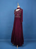 Wine Purple Sequins And Floral Embroidery Crepe Gown - Diadem