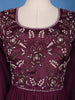 Wine Purple Sequins And Floral Embroidery Crepe Gown - Diadem