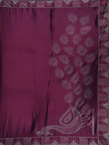 Wine Satin Silk Saree with All-Over Stone Work - Diadem