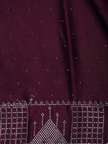 Wine Satin Silk Saree with All-Over Stone Work - Diadem