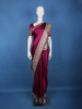 Wine Solid Design Satin Saree with Mirror Work & Heavy Zari Embroidered Border - Diadem