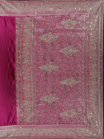 Wine Solid Design Satin Saree with Mirror Work & Heavy Zari Embroidered Border - Diadem