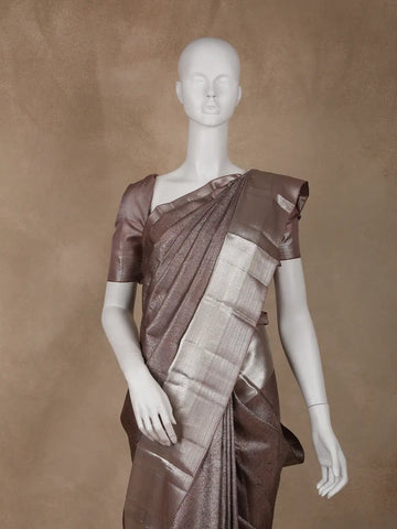 Woodrose Pink Floral Woven Pure Kanchipuram Silk Saree - Diadem