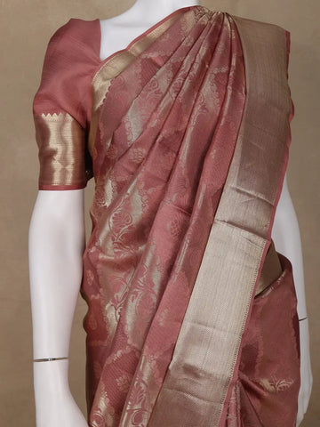 Woodrose Pink Floral Woven Pure Kanchipuram Silk Saree - Diadem