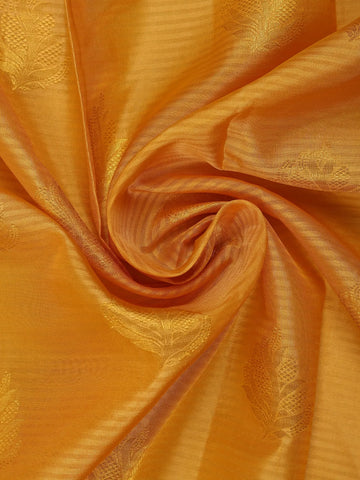 Yelllow Floral And Stripes Woven Pure Kanchipuram Silk Saree - Diadem