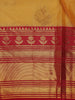 Yelllow Floral And Stripes Woven Pure Kanchipuram Silk Saree - Diadem