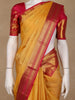 Yelllow Floral And Stripes Woven Pure Kanchipuram Silk Saree - Diadem