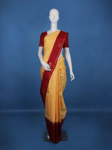 Yellow Checked Woven Pure Kanchipuram Silk Saree - Diadem