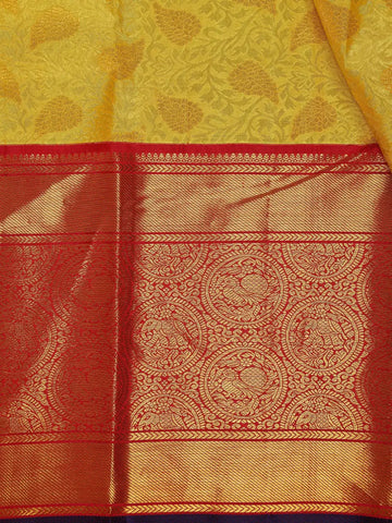 Yellow Floral Brocade Woven Pure Kanchipuram Silk Saree - Diadem