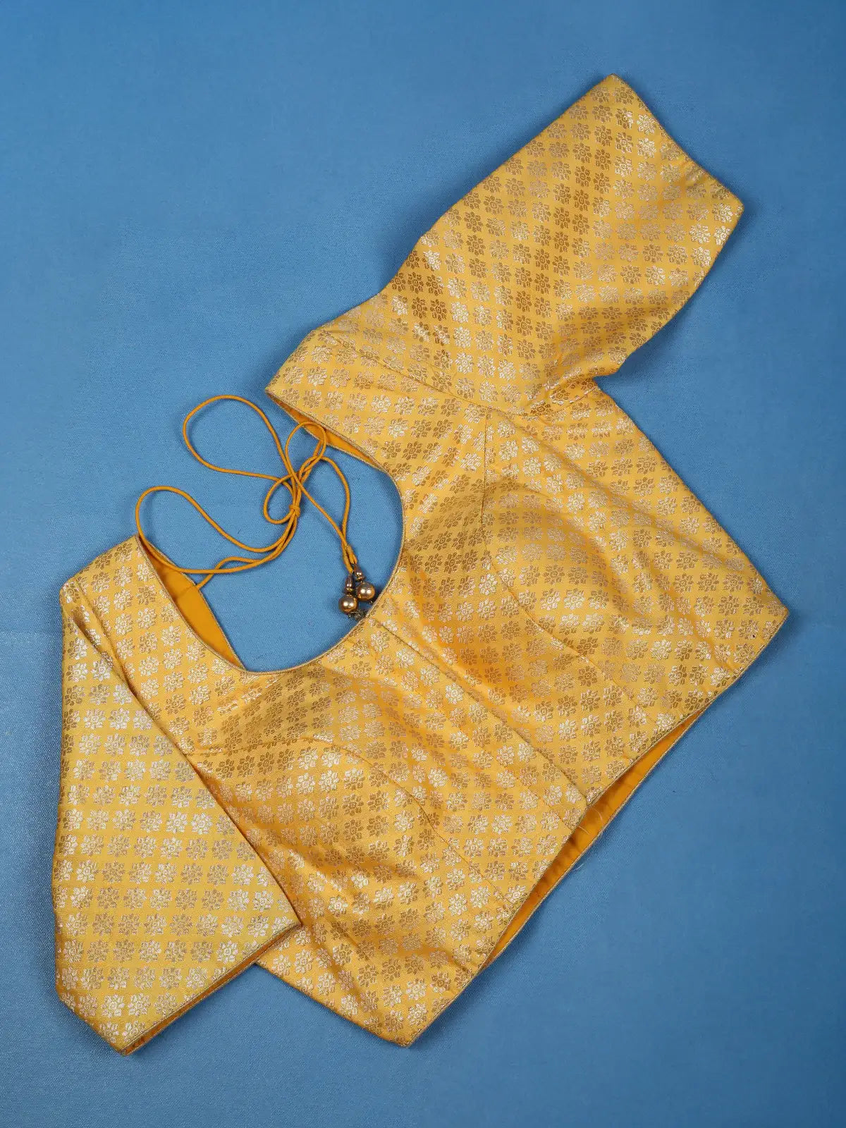 Yellow Floral Butta Design Banarasi Silk Blouse - Diadem