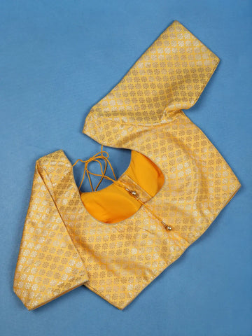 Yellow Floral Butta Design Banarasi Silk Blouse - Diadem