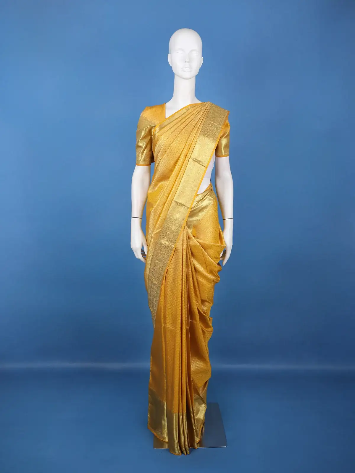 Yellow Floral Butta Woven Pure Kanchipuram Silk Saree With Zari Border - Diadem