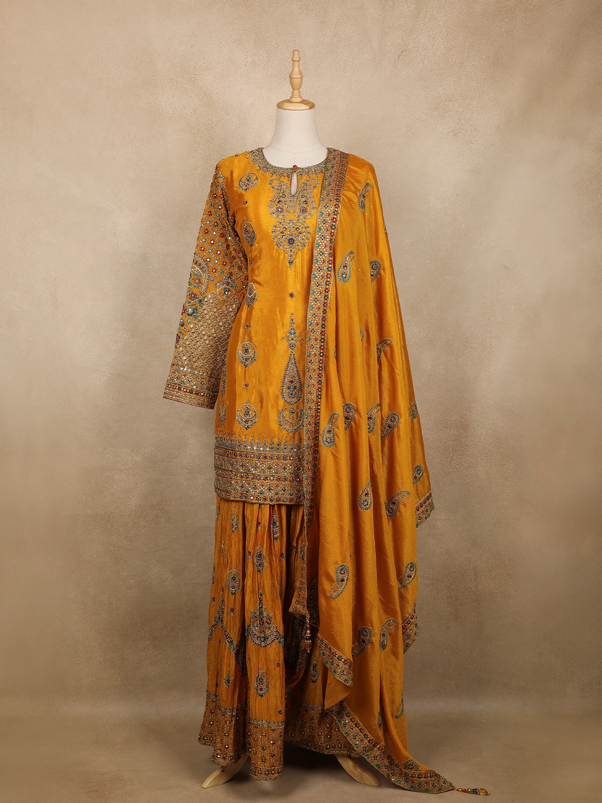 Yellow Floral Design Silk Palazzo Suit
