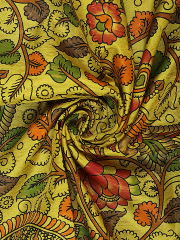 Yellow Floral Design Woven Pure Kanchipuram Silk Saree With Zari Border - Diadem
