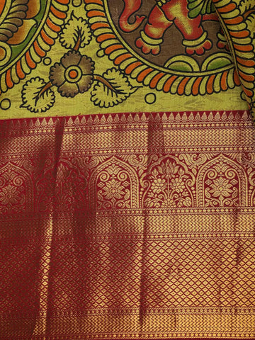 Yellow Floral Design Woven Pure Kanchipuram Silk Saree With Zari Border - Diadem