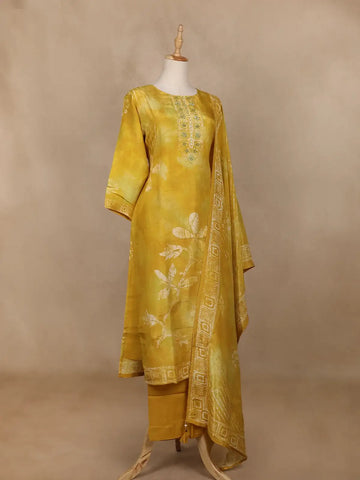Yellow Floral Designed Tissue Organza Salwar Suit - Diadem