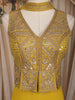 Yellow Floral and Geometric Embroidered Georgette Palazzo Suit