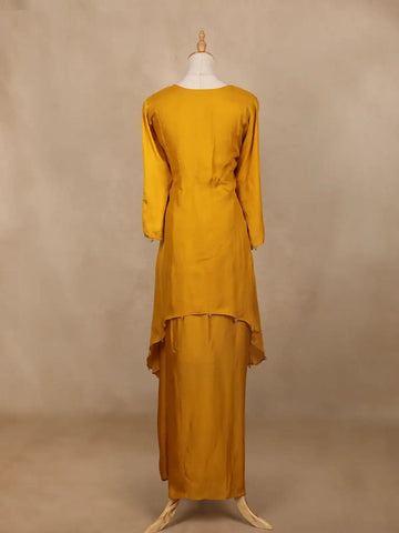 Yellow Floral Motif Sequins Design Synthetic Skirt Top - Diadem