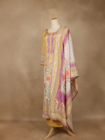 Yellow Floral Printed Cotton Salwar Suit With Dupatta - Diadem