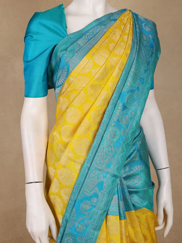 Yellow Floral Woven Pure Kanchipuram Silk Saree - Diadem