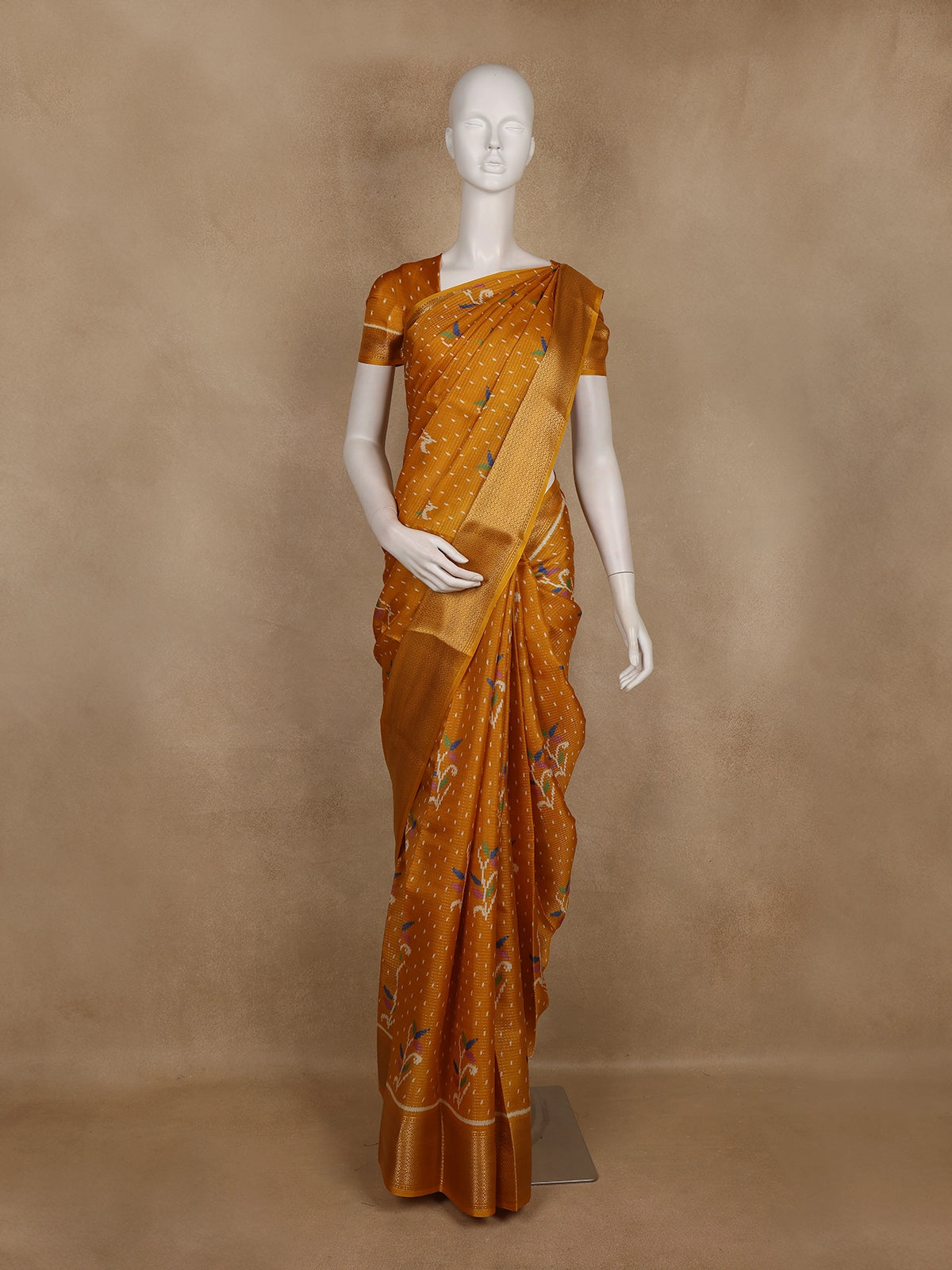 Yellow Pochampally Ikat Design Cotton Saree with Zari Border