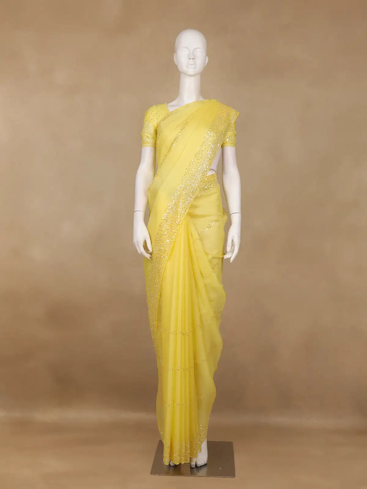 Yellow Sequin Embellishments Organza Saree - Diadem
