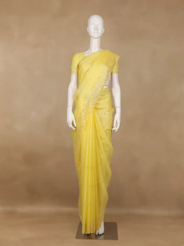Yellow Sequin Embellishments Organza Saree - Diadem