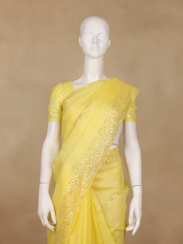 Yellow Sequin Embellishments Organza Saree - Diadem