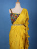 Yellow Solid Designed Ruffle Drape Georgette Ready To Wear Saree - Diadem