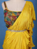 Yellow Solid Designed Ruffle Drape Georgette Ready To Wear Saree - Diadem