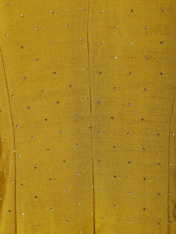 Yellow Stone Embellished Georgette Anarkali Suit With Scalloped Dupatta - Diadem
