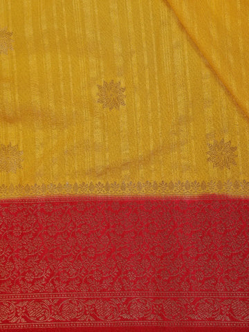 Yellow Stripes Designed Banarasi Silk Saree - Diadem