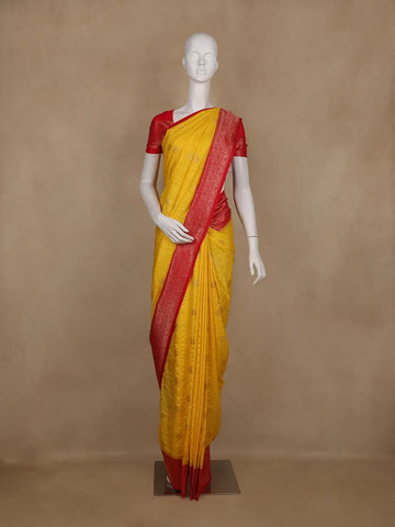Yellow Stripes Designed Banarasi Silk Saree - Diadem