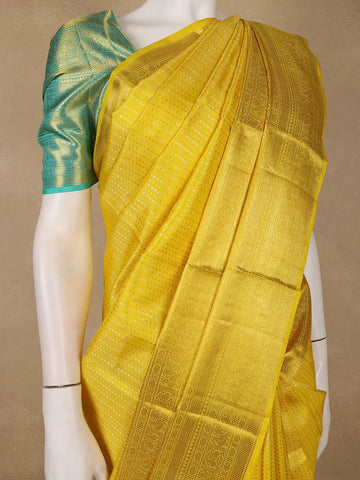 Yellow Stripes Zari Designed Silk Saree - Diadem