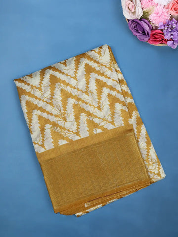 Yellow Chevron Designed Fancy Cotton Saree - Diadem