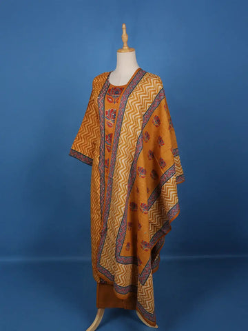 Yellow Cotton Floral Printed Salwar Suit - Diadem