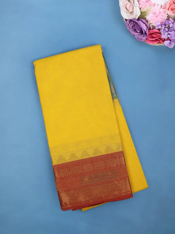 Yellow Cotton Saree with Zari Border - Diadem