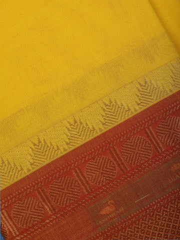 Yellow Cotton Saree with Zari Border - Diadem