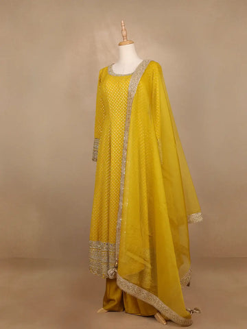 Yellow Dotted Design Georgette Anarkali Salwar Suit - Diadem