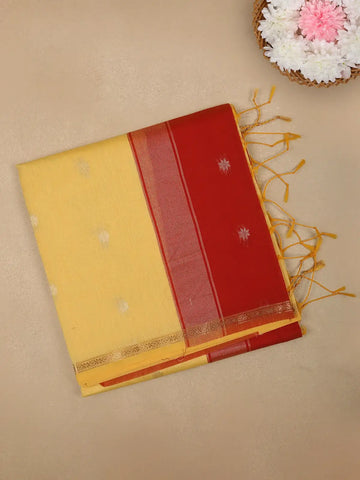 Yellow Floral Butta Fancy Cotton Saree - Diadem