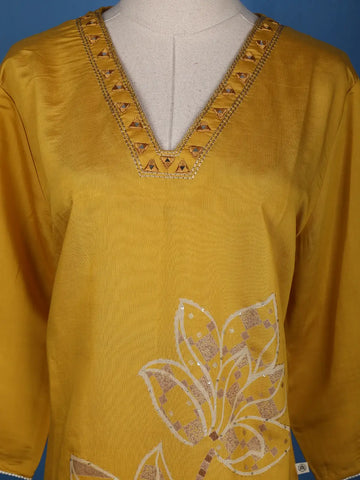 Yellow Floral Designed Cotton Salwar Suit - Diadem