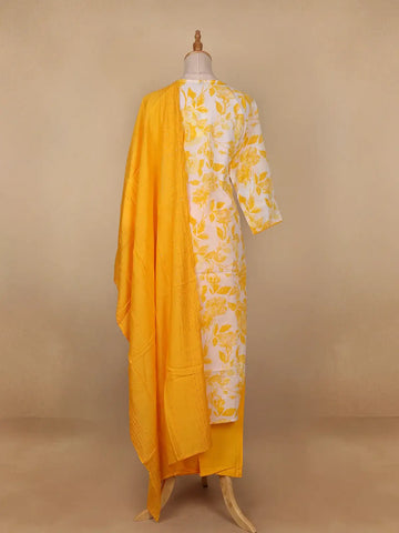 Yellow Floral Designed Cotton Salwar Suit - Diadem