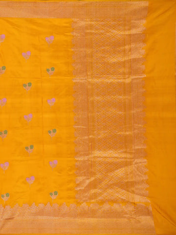 Yellow Floral Designed Banarasi Silk Saree - Diadem